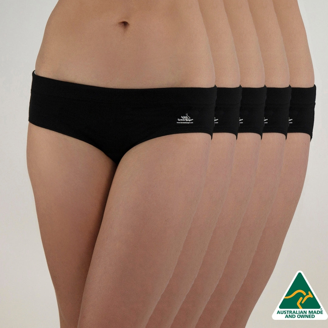 Happy Hipster Comfy Bum Knickers - Single Colour Five Set - Black