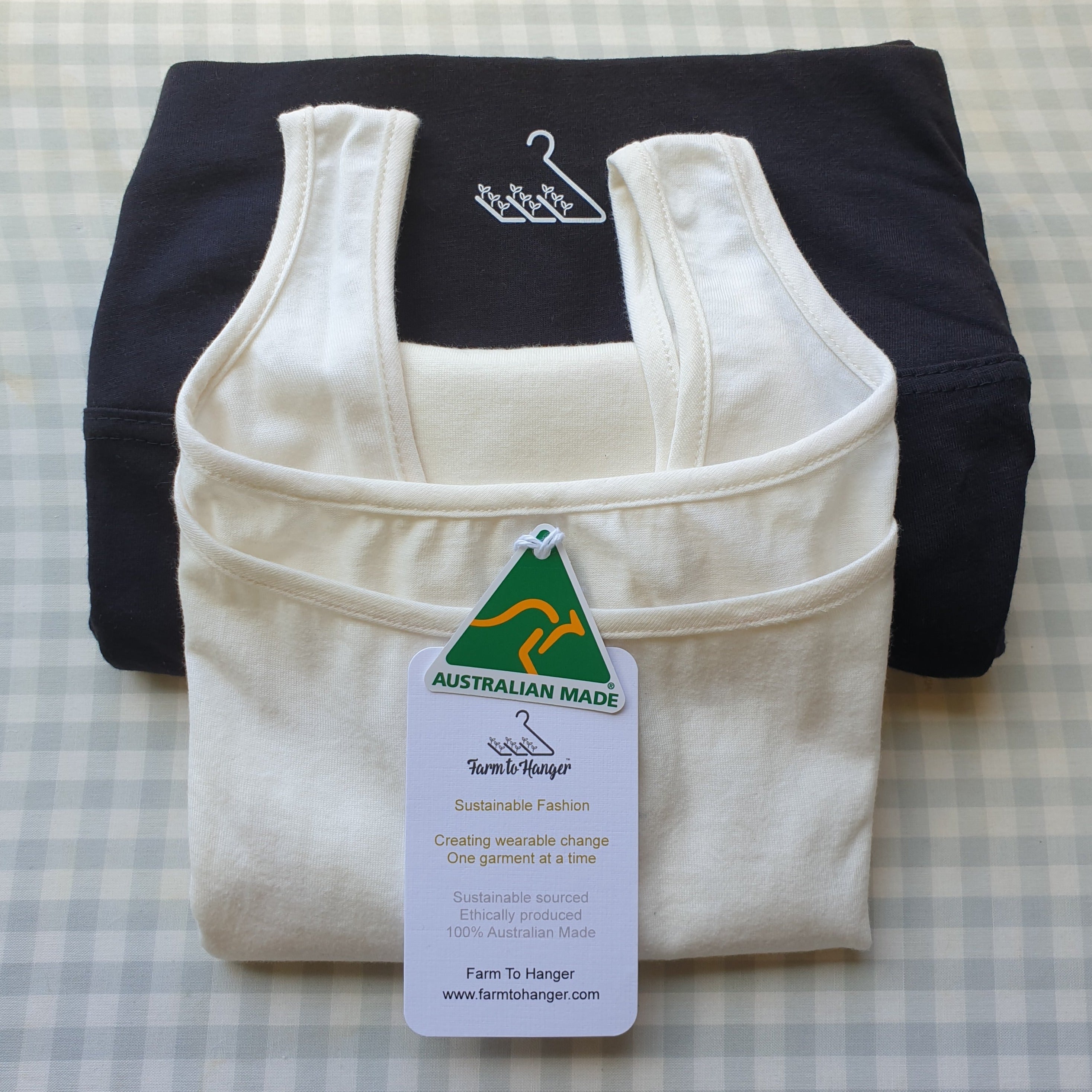 Comfy Cami Singlet - Natural AND Eco Active Yoga Pants - Black Set