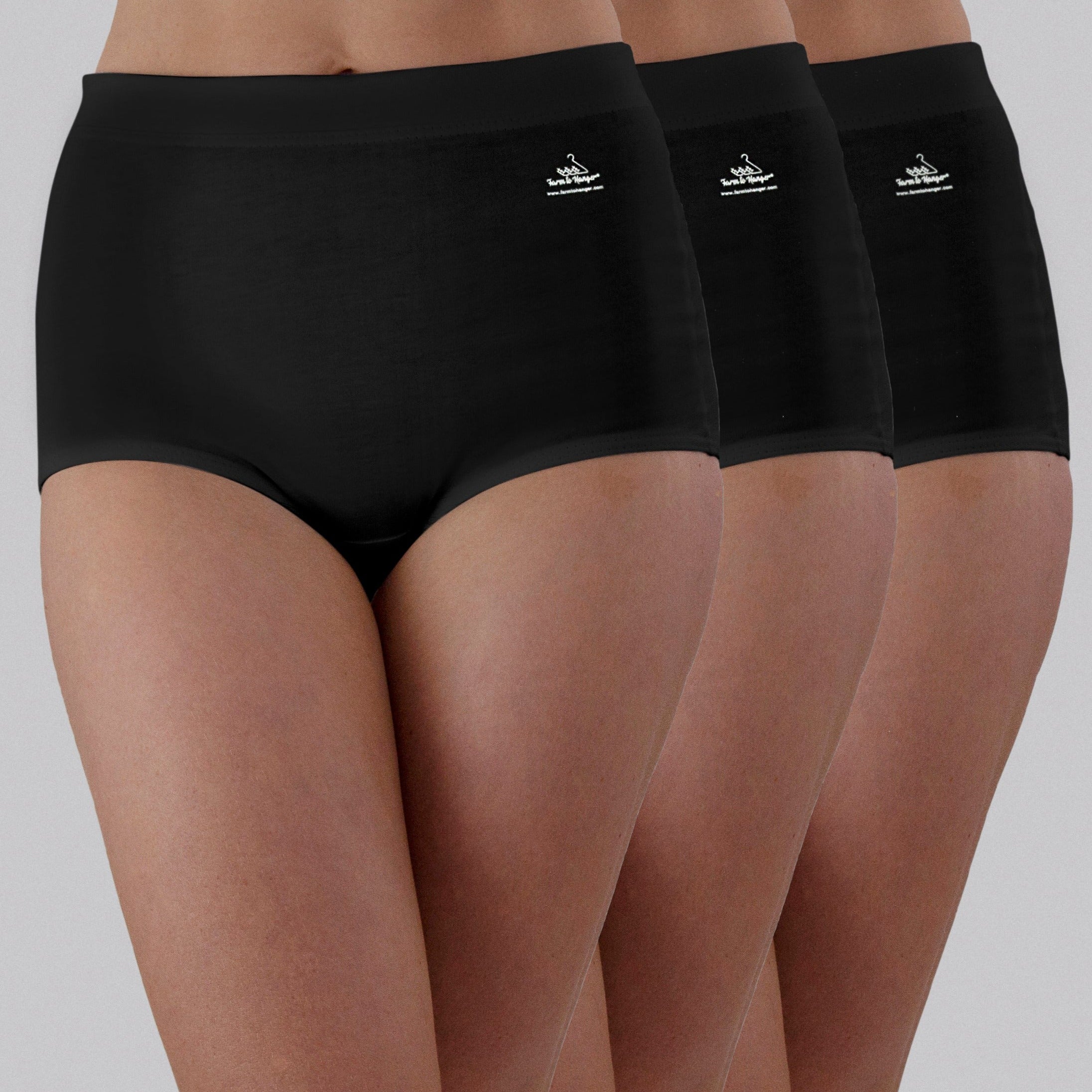 High Waist Low Leg Comfy Bum Knickers - Triple Set - Black