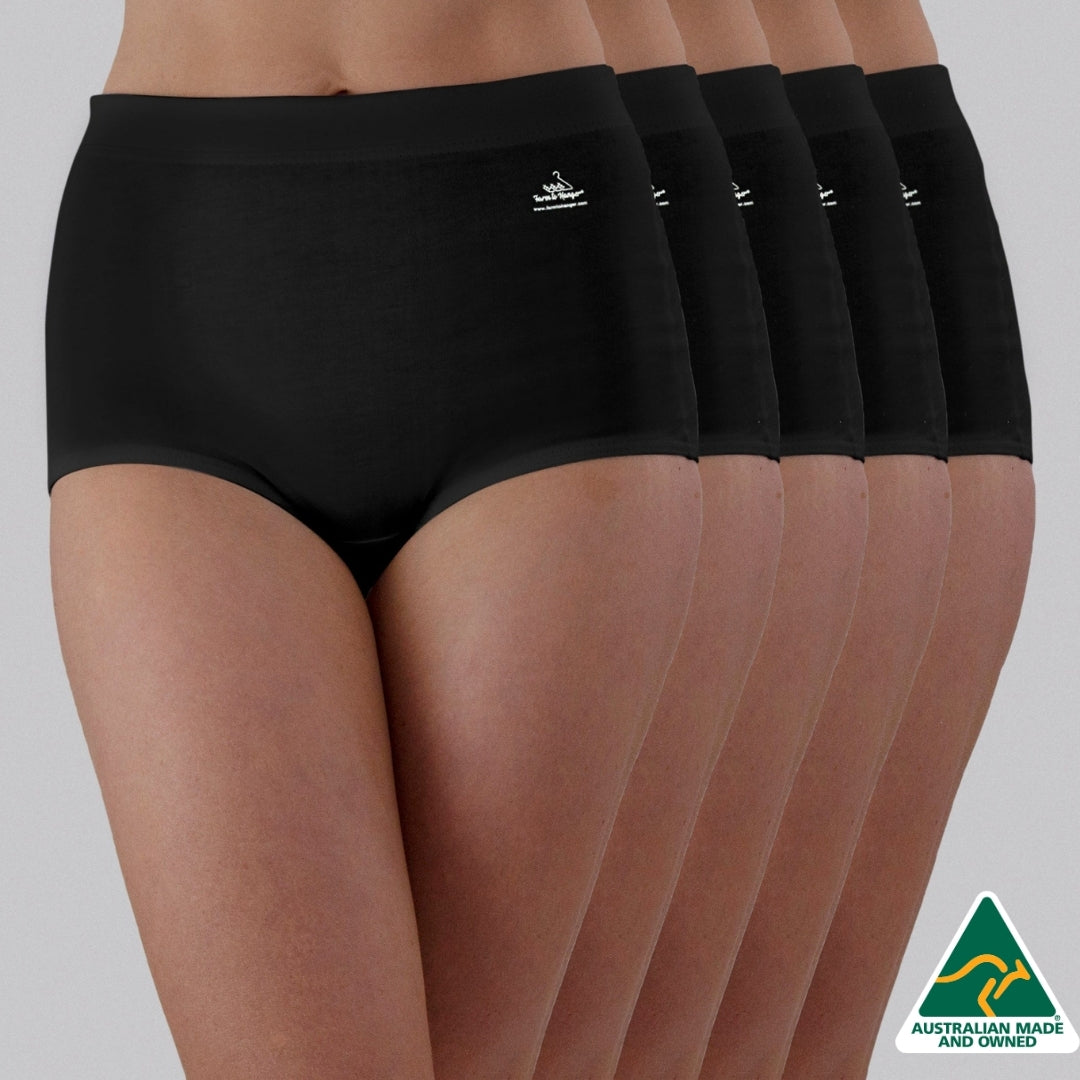 High Waist Low Leg Comfy Bum Knickers - Five Set - Black