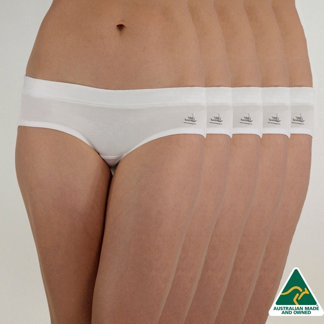 Happy Hipster Comfy Bum Knickers - Single Colour Five Set - White
