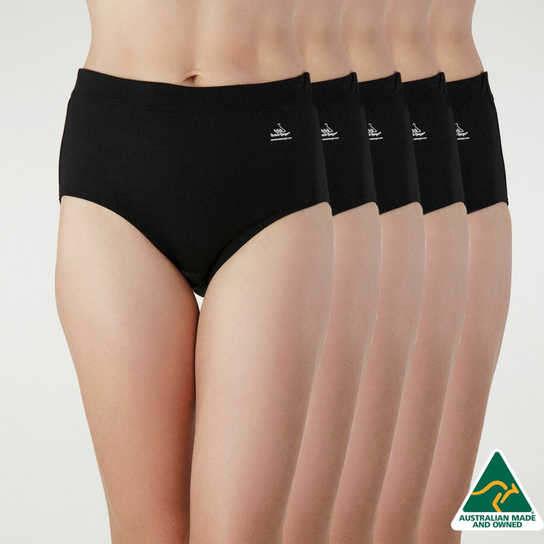 Natural Waist Comfy Bum Knickers - Five Set - Black