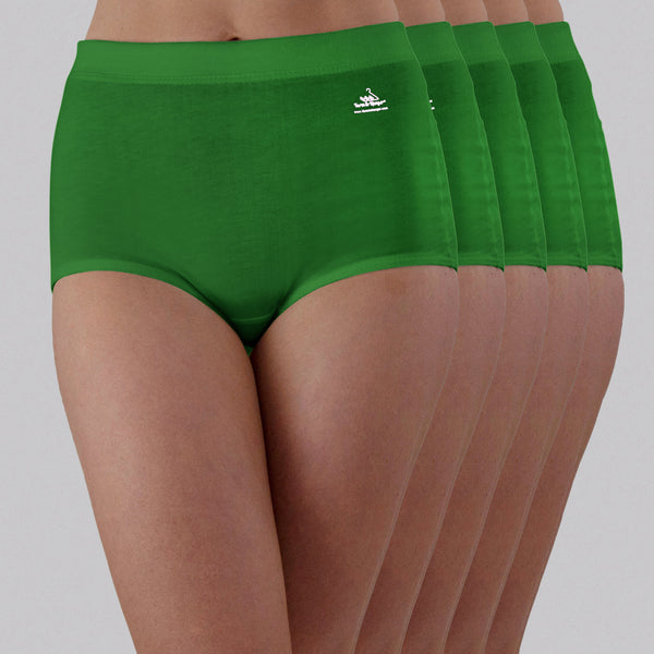 High Waist Low Leg Comfy Bum Knickers - Single Colour Five Set - So Green