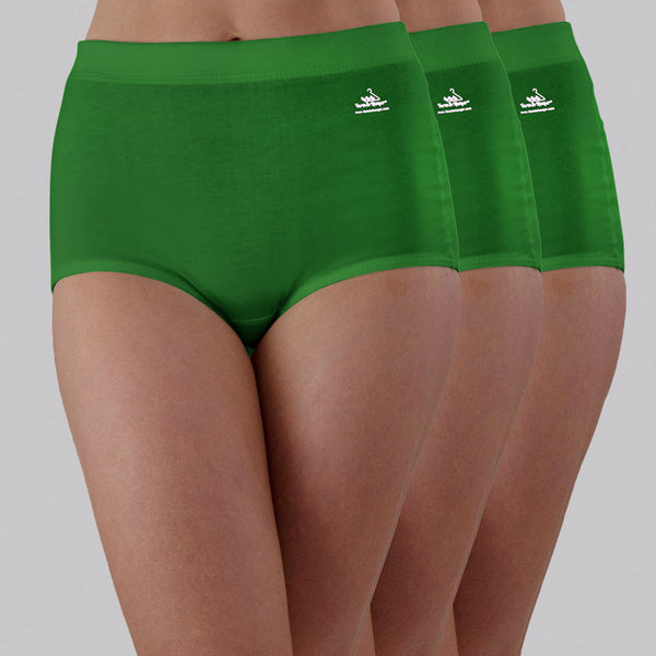 High Waist Low Leg Comfy Bum Knickers - Single Colour Triple Set - So Green
