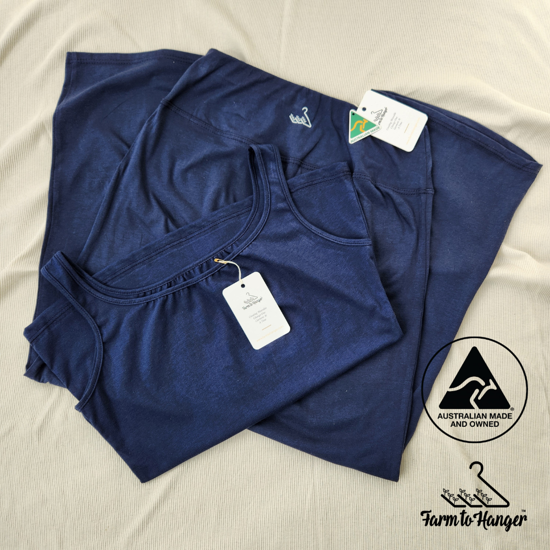 Comfy Cami Singlet - Navy AND Eco Active Yoga Pants - Navy Set