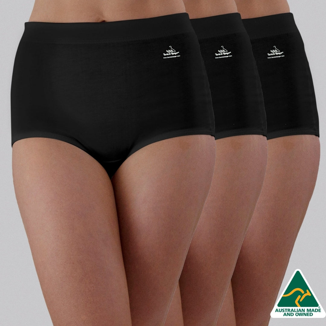 High Waist Low Leg Comfy Bum Knickers - Triple Set - Black