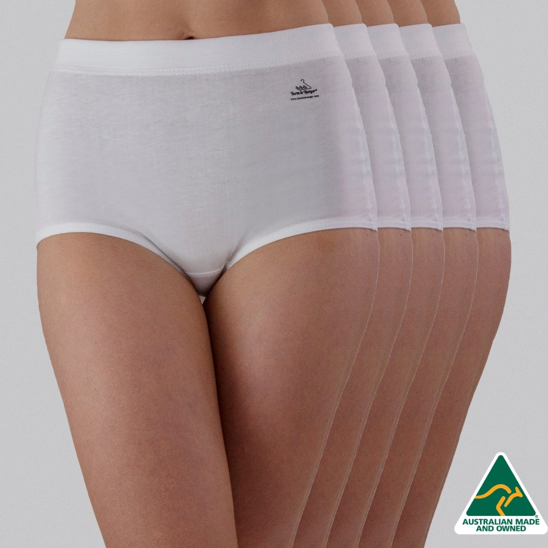 High Waist Low Leg Comfy Bum Knickers - Single Colour Five Set - White