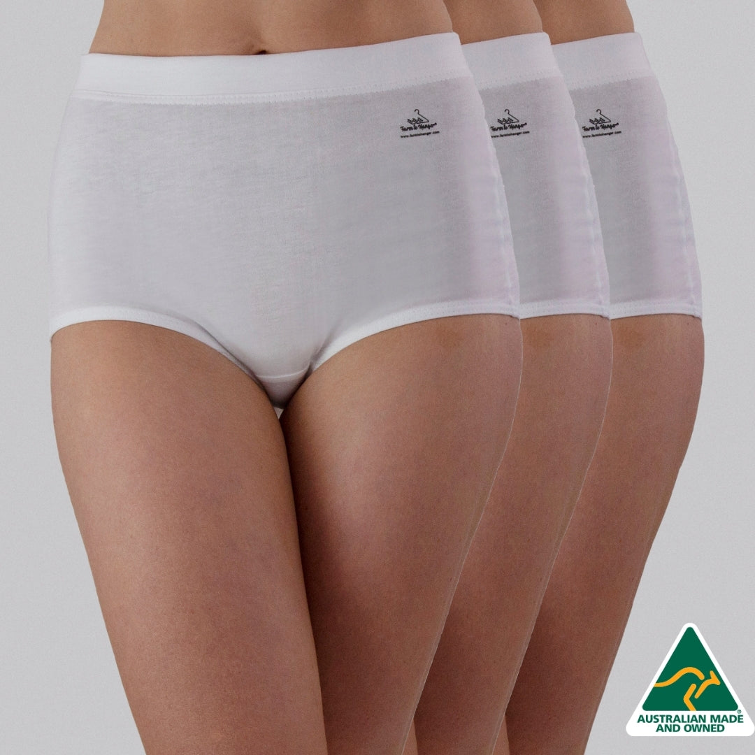 High Waist Low Leg Comfy Bum Knickers - Triple Set - White