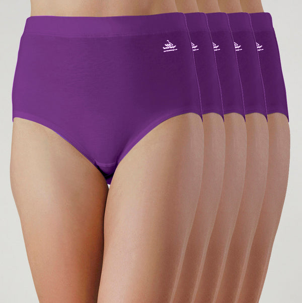 PRE-ORDER 30TH MAY - High Waist Comfy Bum Knickers - Single Colour Five Set - Purple
