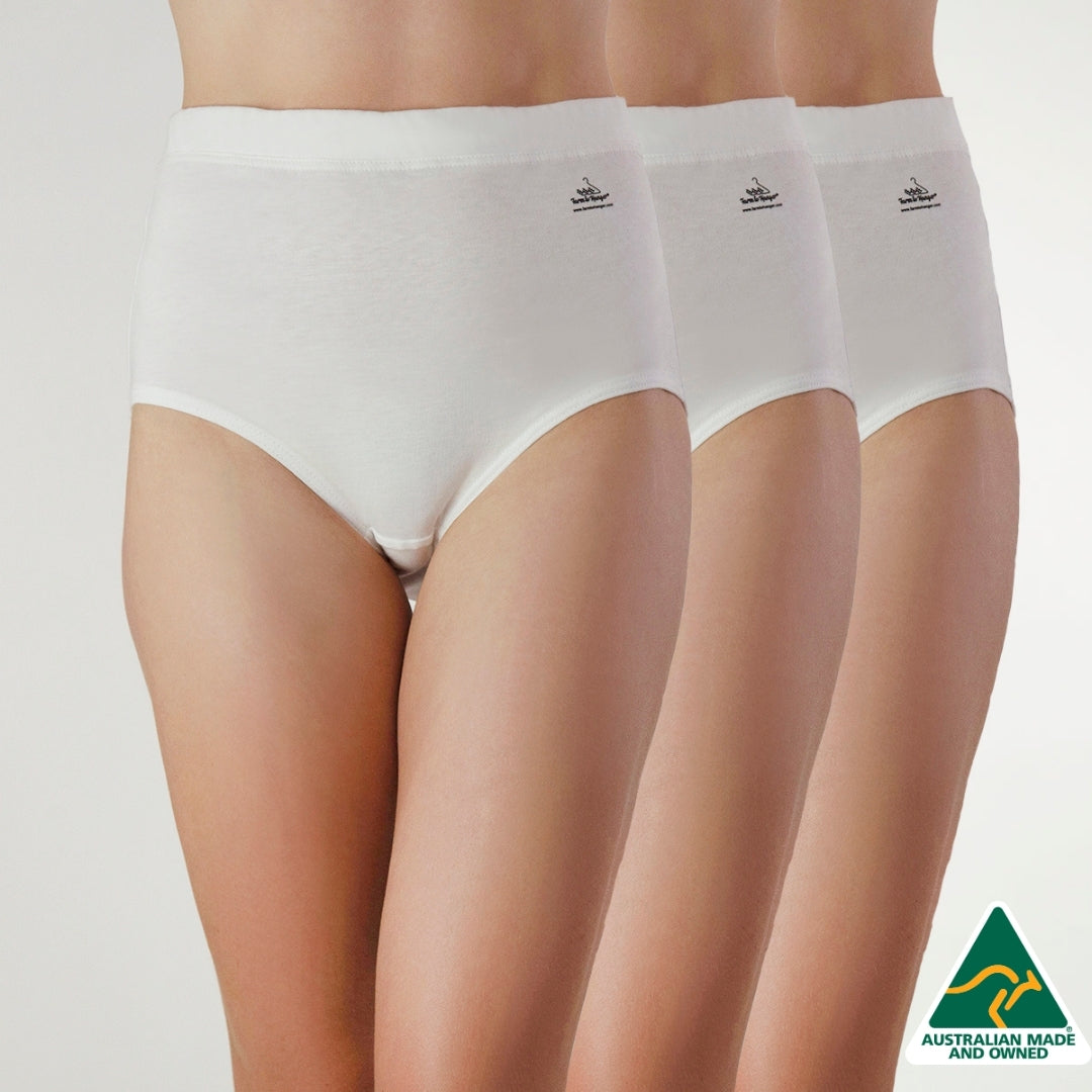 High Waist Comfy Bum Knickers - Single Colour Triple Set - White