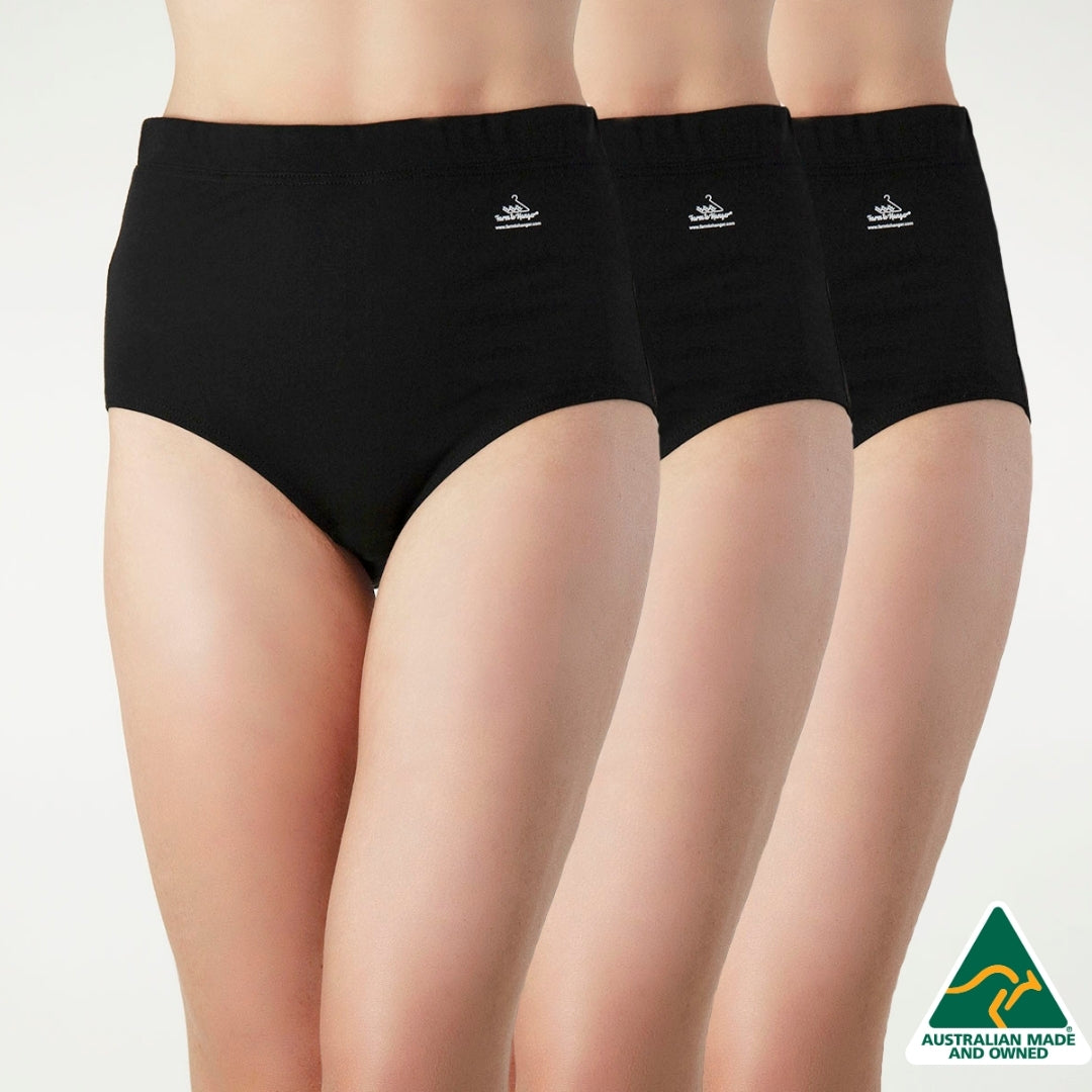 High Waist Comfy Bum Knickers - Single Colour Triple Set - Black