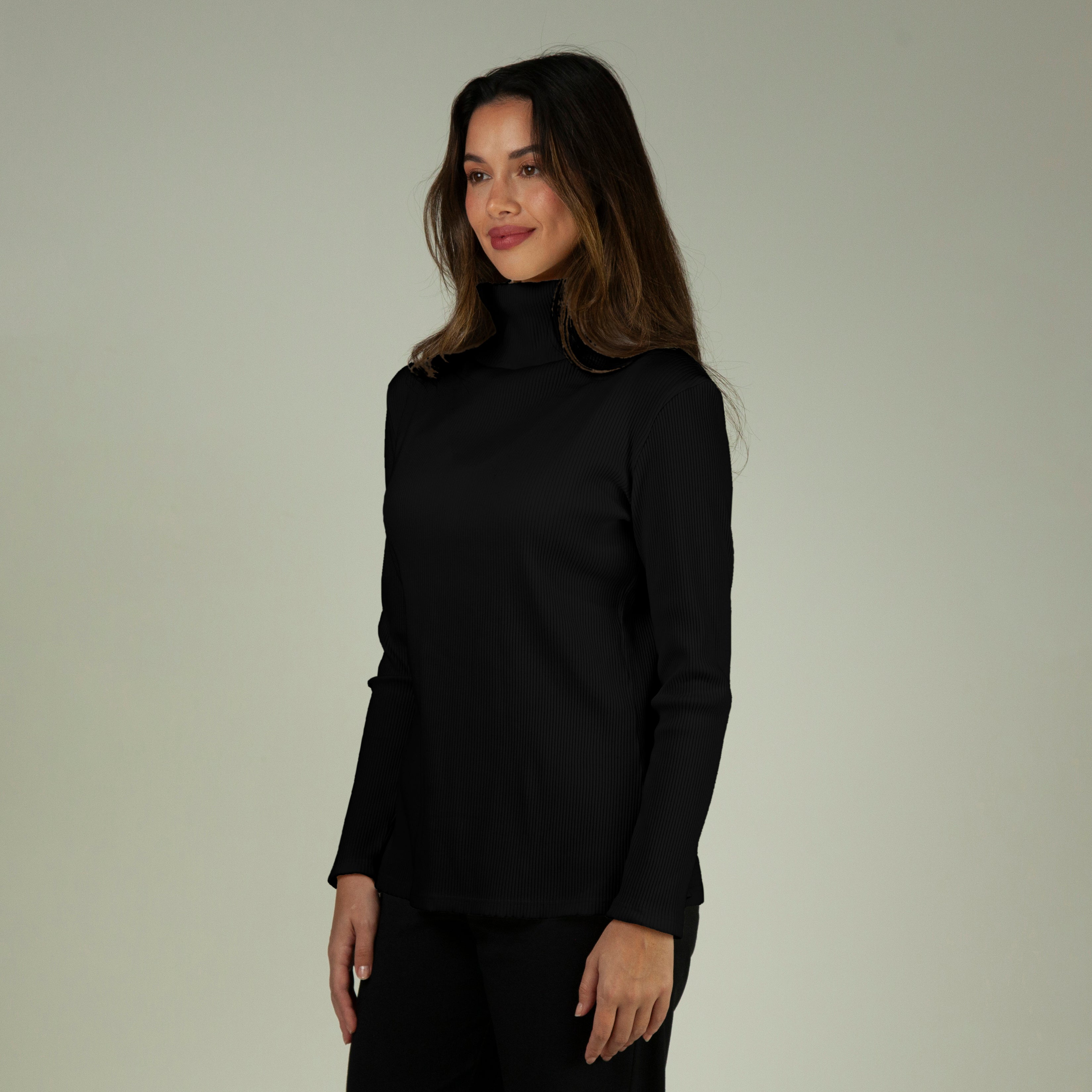 Long Sleeve Turtle Neck Top - Black