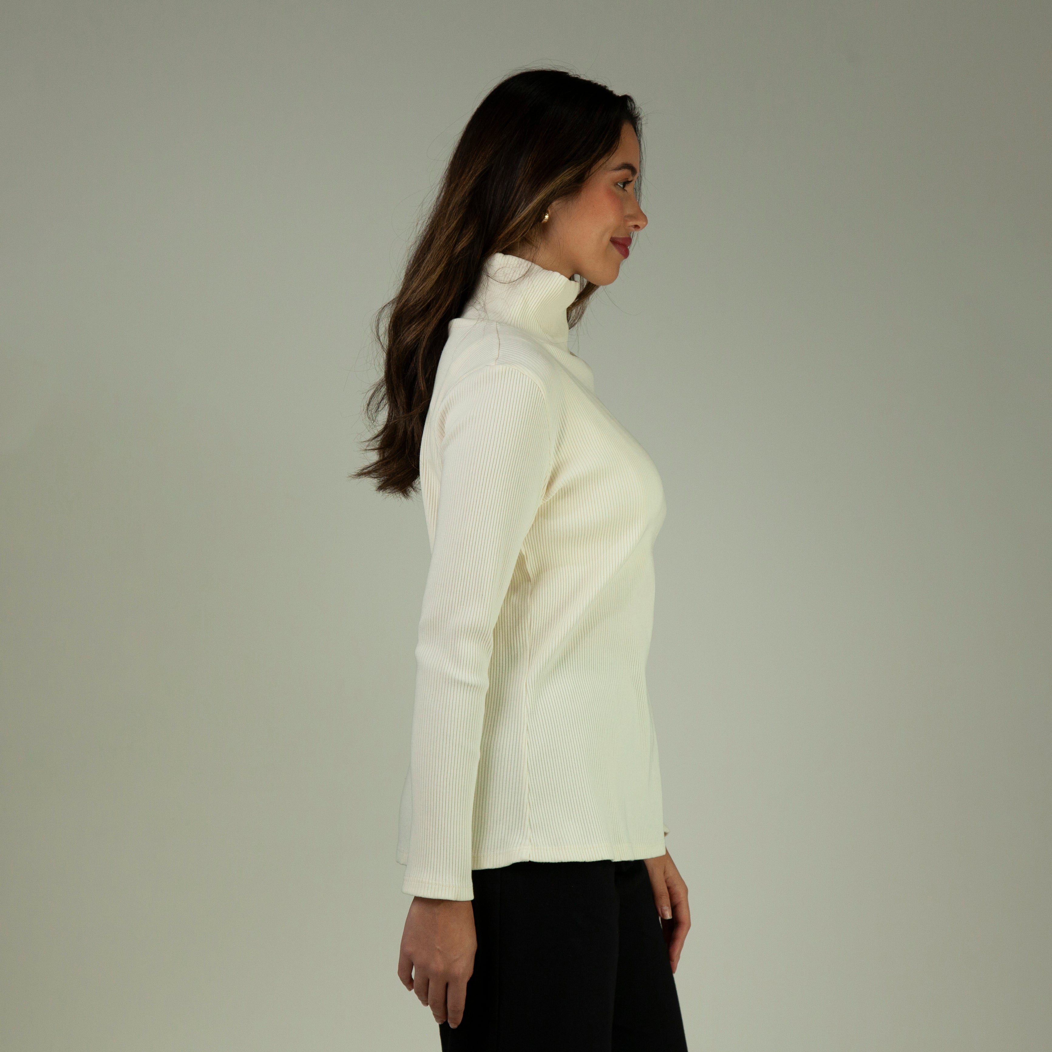 Long Sleeve Turtle Neck Top - Natural
