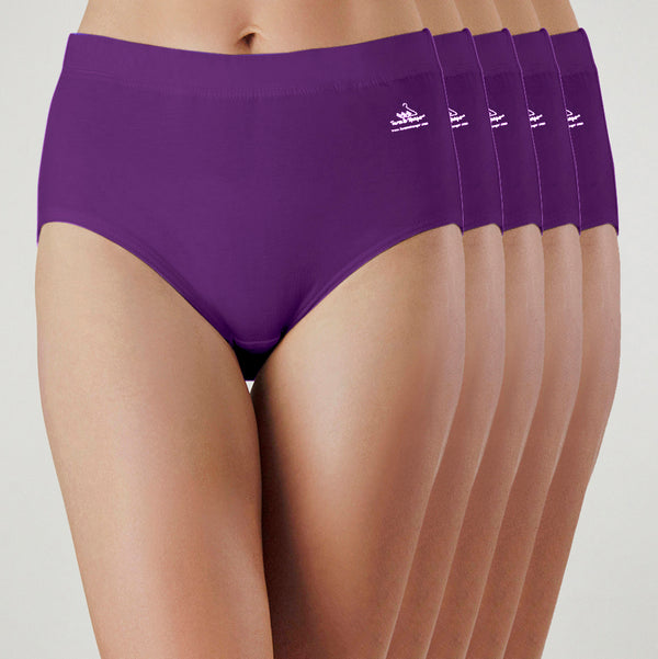 PRE-ORDER 30TH MAY - Natural Waist Comfy Bum Knickers - Single Colour Five Set - Purple