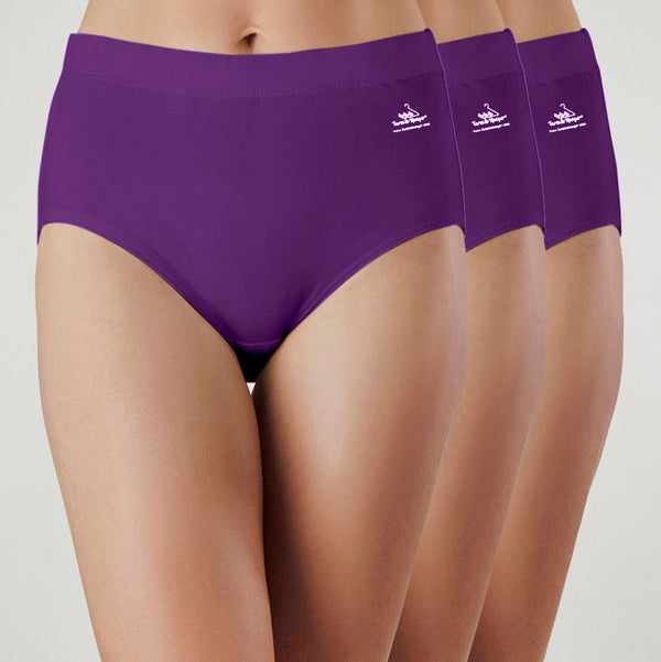 PRE-ORDER 30TH MAY - Natural Waist Comfy Bum Knickers - Single Colour Triple Set - Purple