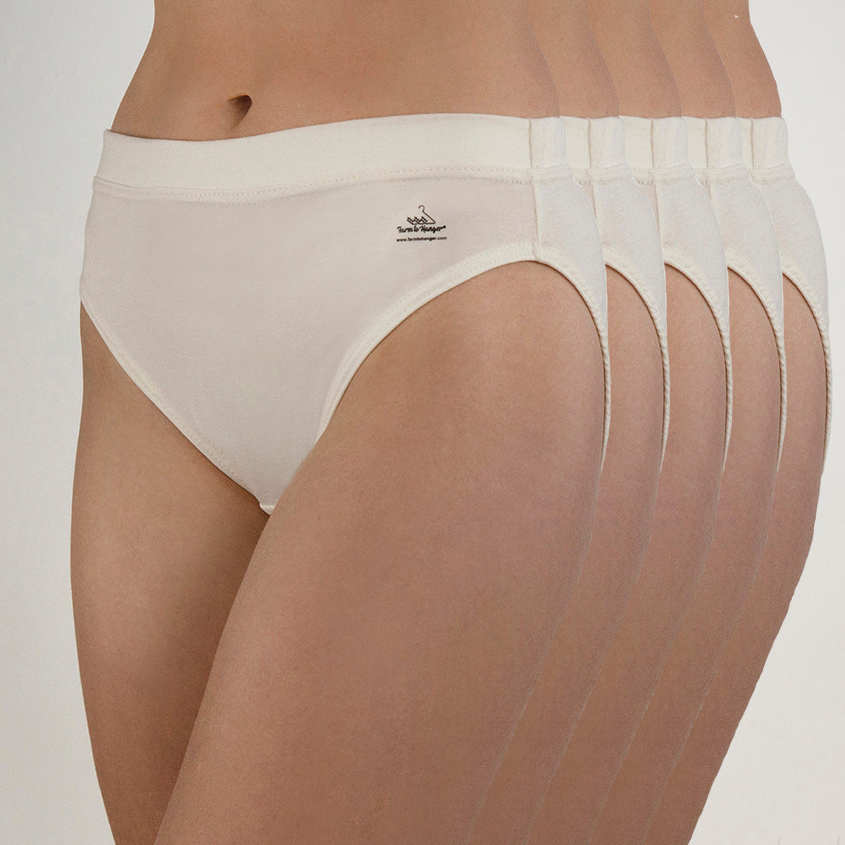 High Cut Comfy Bum Knickers - Single Colour Five Set - Natural
