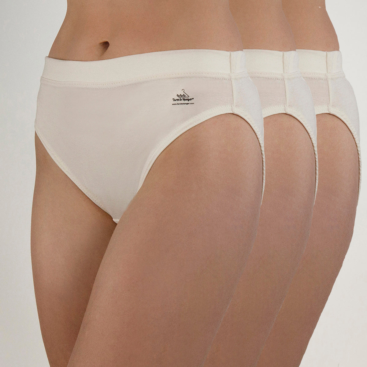 High Cut Comfy Bum Knickers - Single Colour Triple Set - Natural
