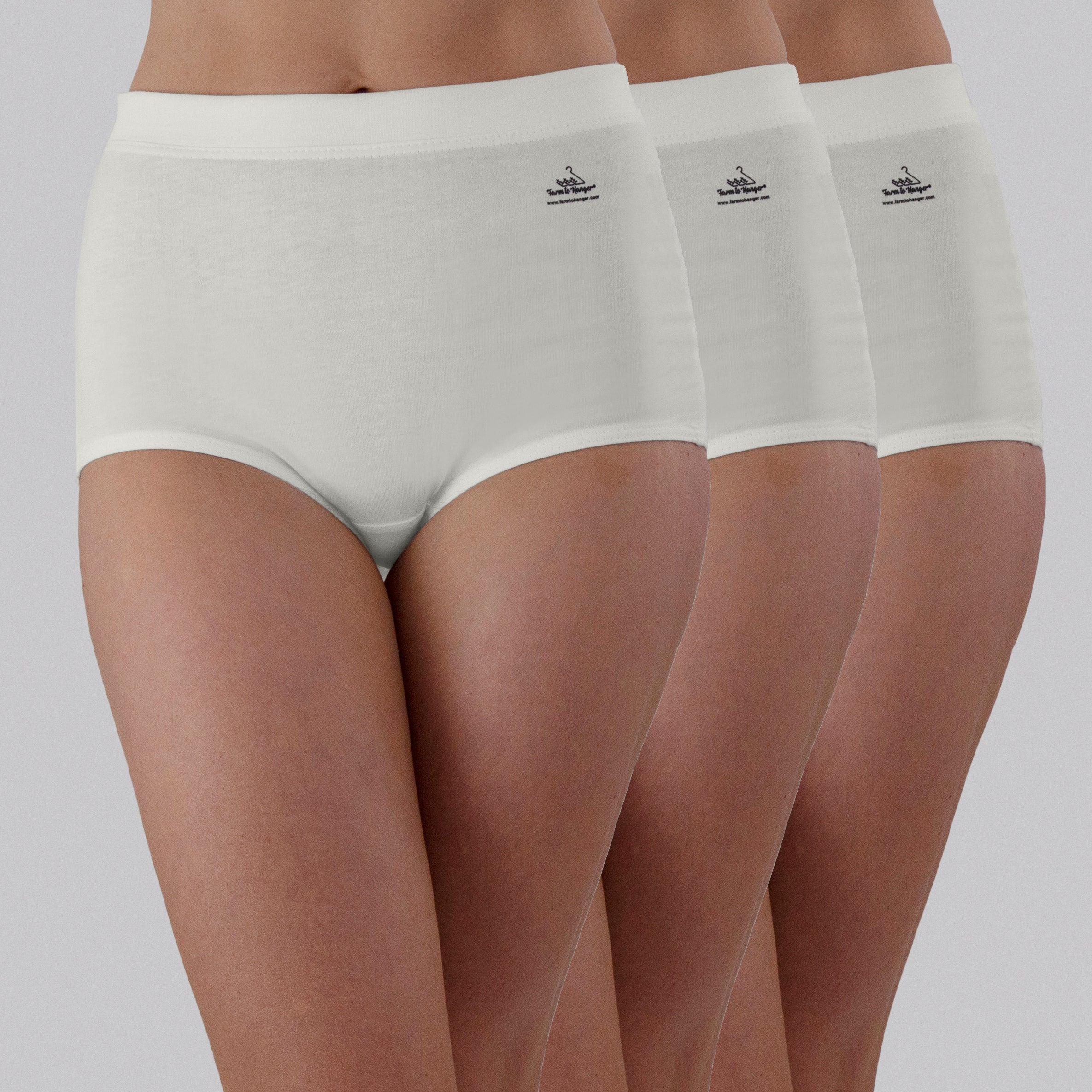 High Waist Low Leg Comfy Bum Knickers - Single Colour Triple Set - Natural