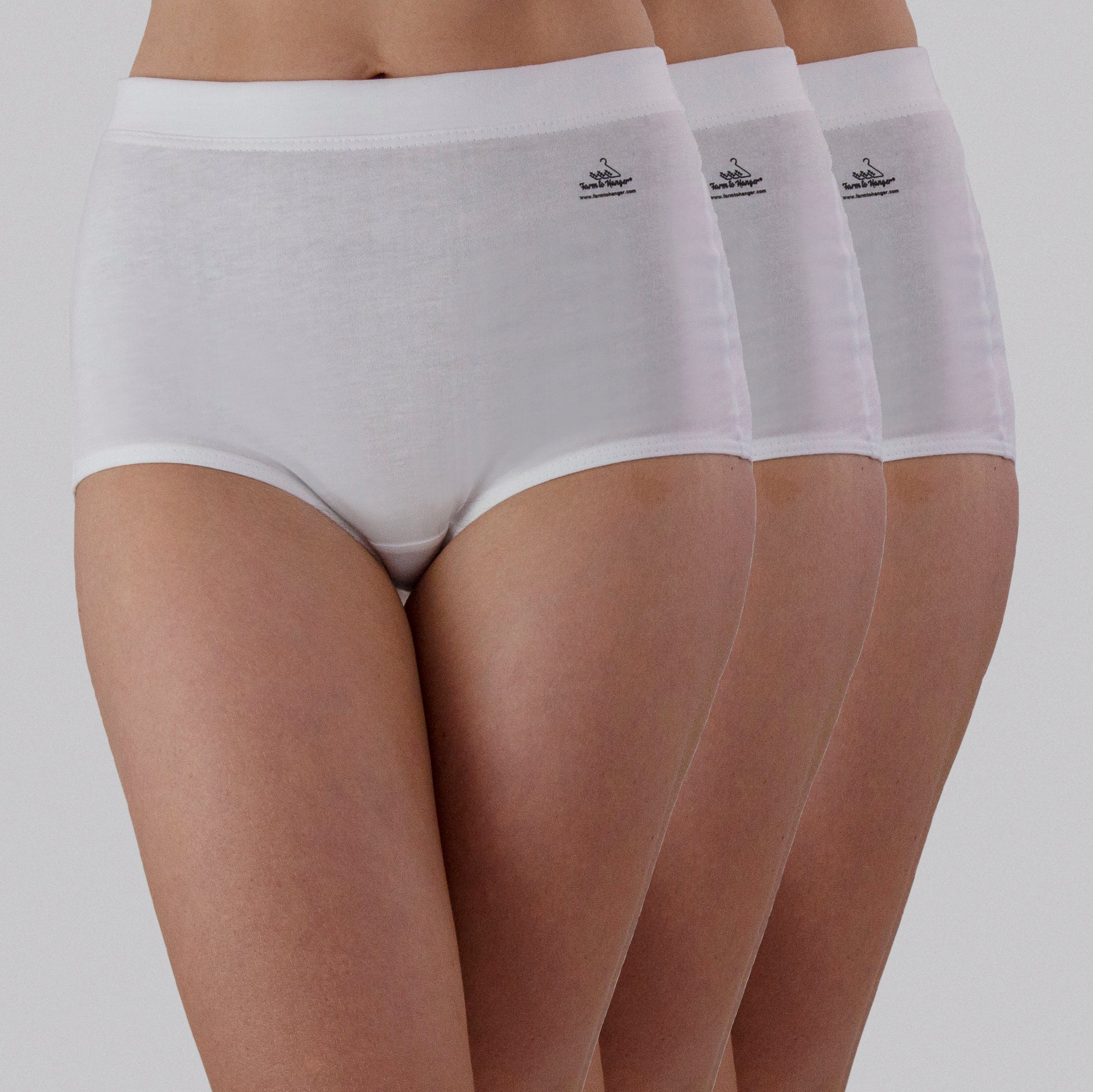High Waist Low Leg Comfy Bum Knickers - Single Colour Triple Set - White