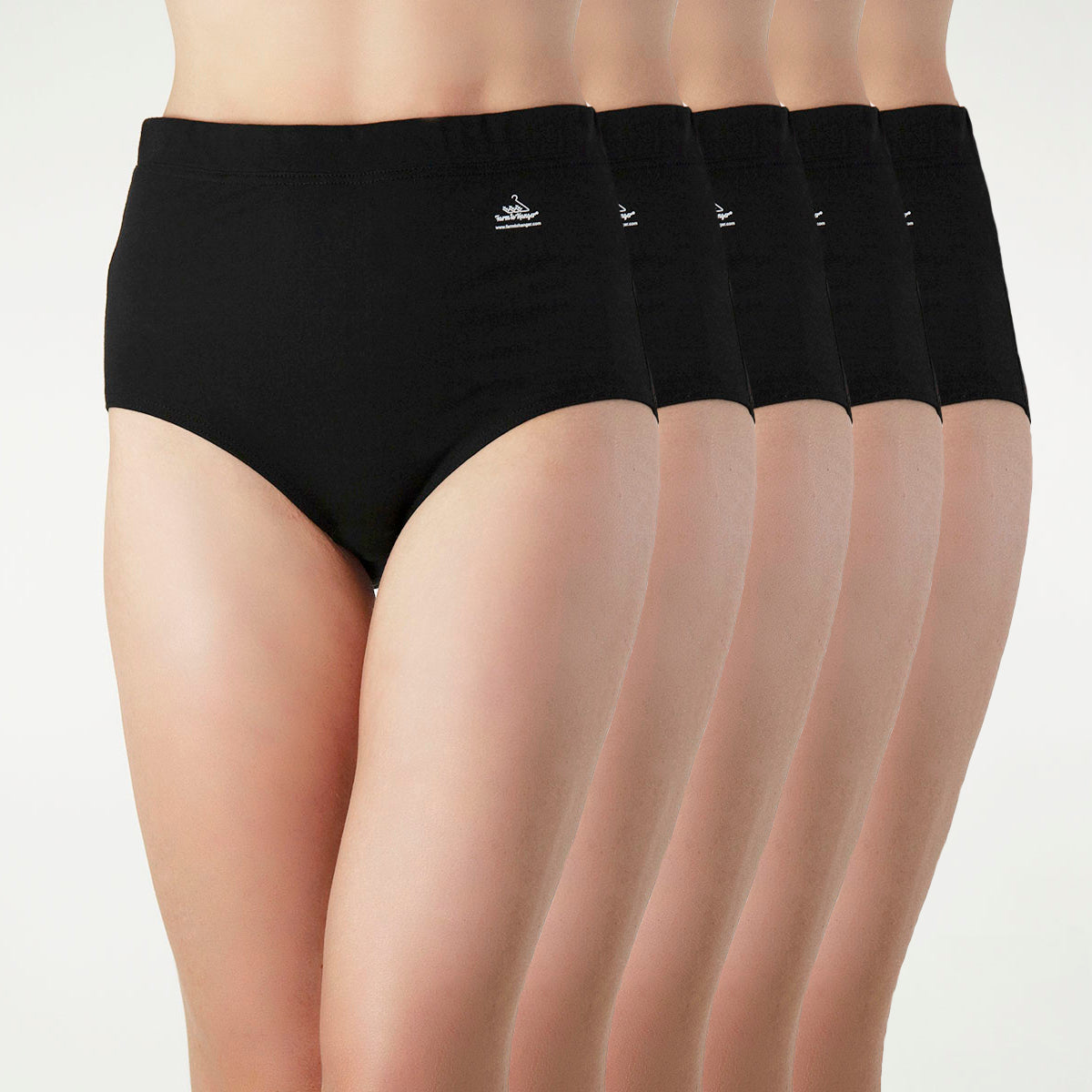 High Waist Comfy Bum Knickers - Single Colour Five Set - Black