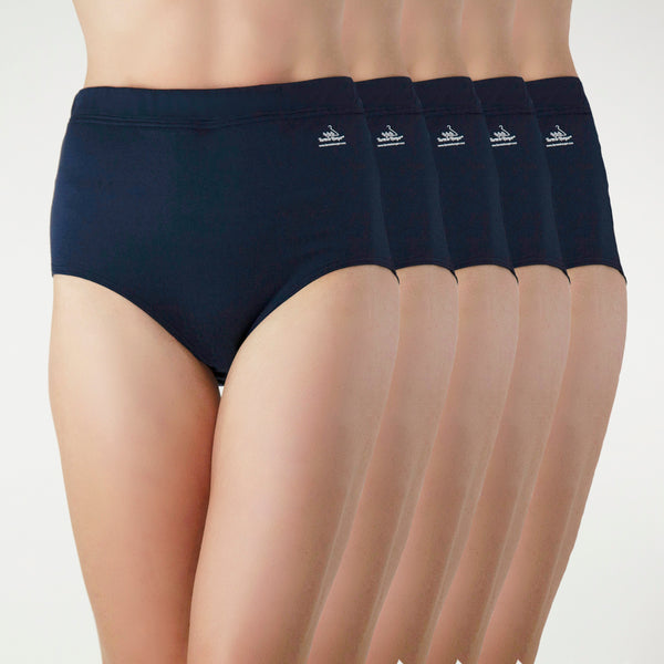 High Waist Comfy Bum Knickers - Single Colour Five Set - Navy