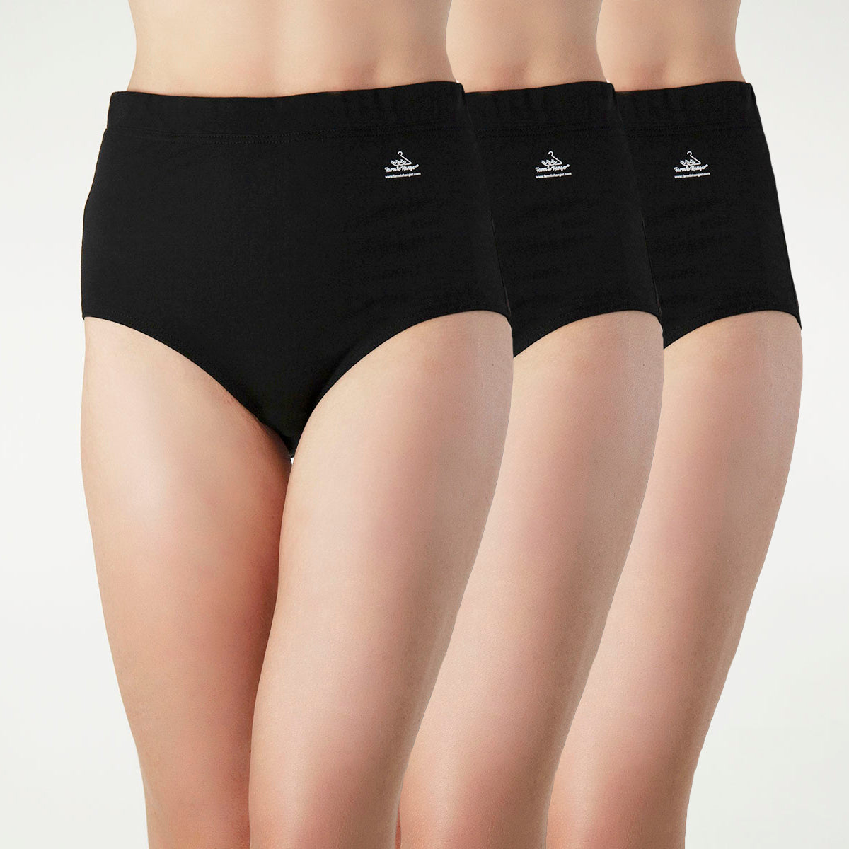 High Waist Comfy Bum Knickers - Single Colour Triple Set - Black