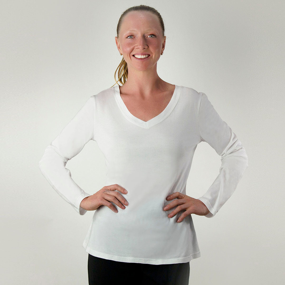 Long Sleeve Classic V Neck Tee- Women's