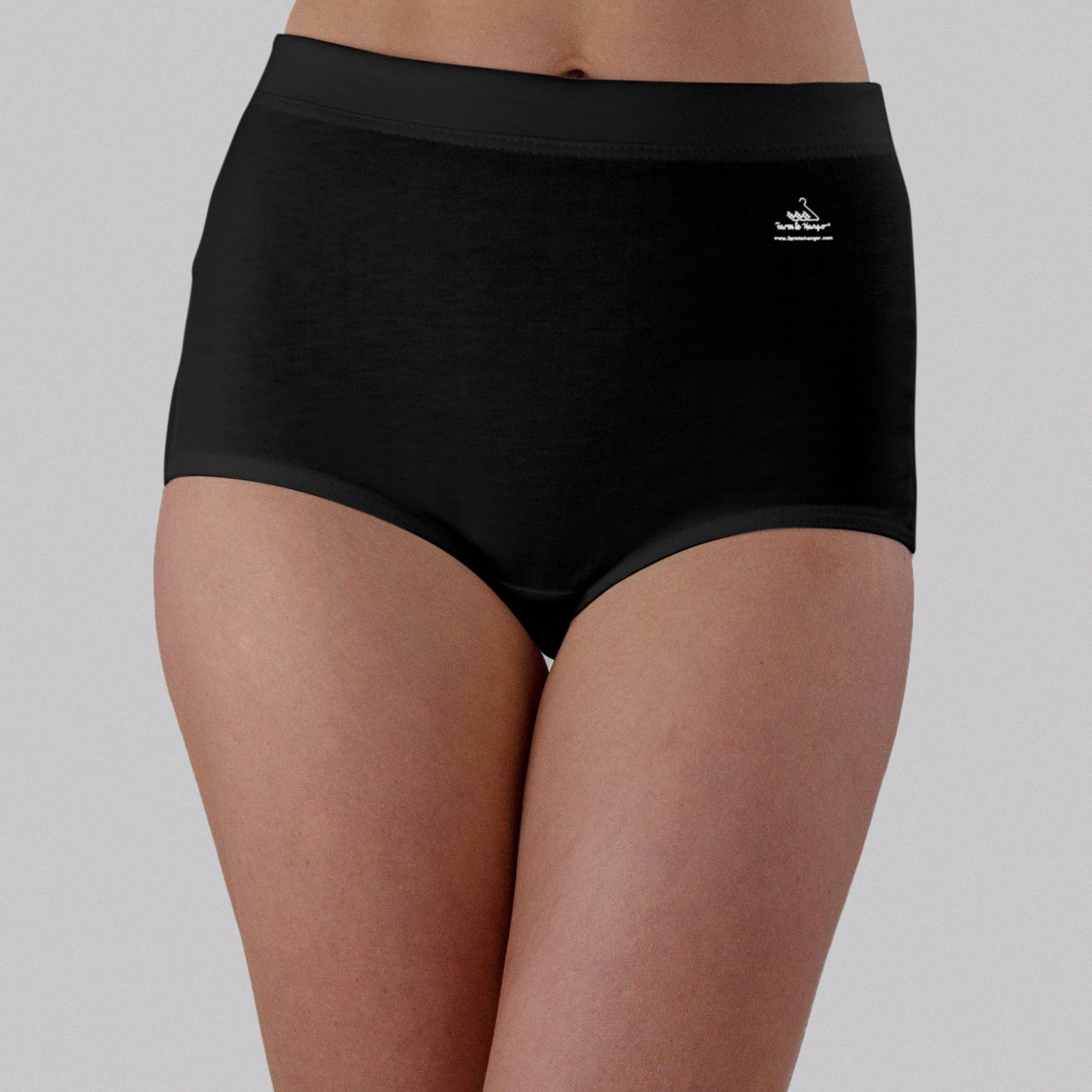 High Waist Low Leg Comfy Bum Knickers - Single Colour Five Set - Black