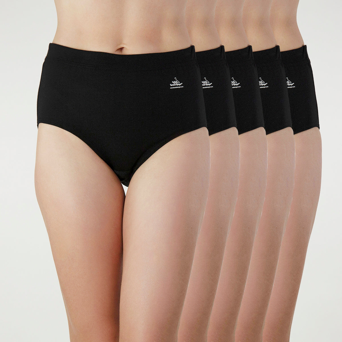 Natural Waist Comfy Bum Knickers - Single Colour Five Set - Black