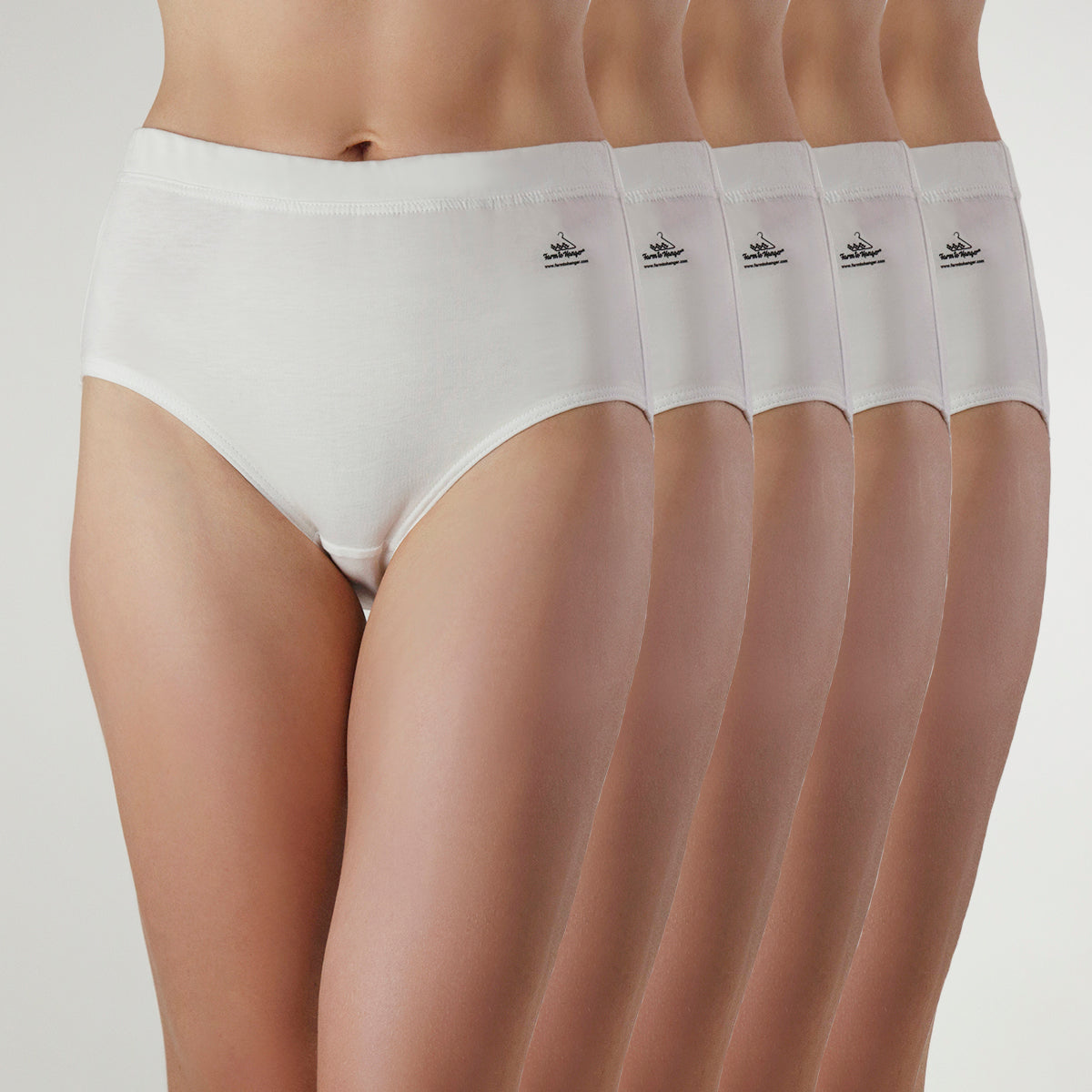 Natural Waist Comfy Bum Knickers - Single Colour Five Set - White
