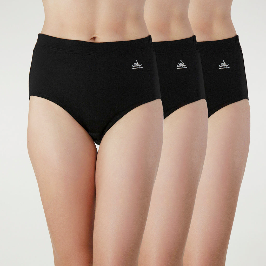 Natural Waist Comfy Bum Knickers - Triple Set - Black
